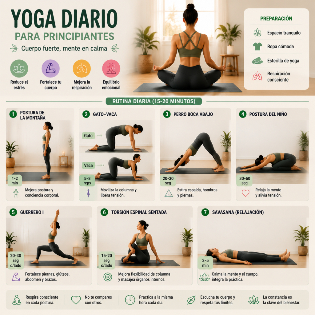 Yoga para principiantes: rutina diaria para relajarte.