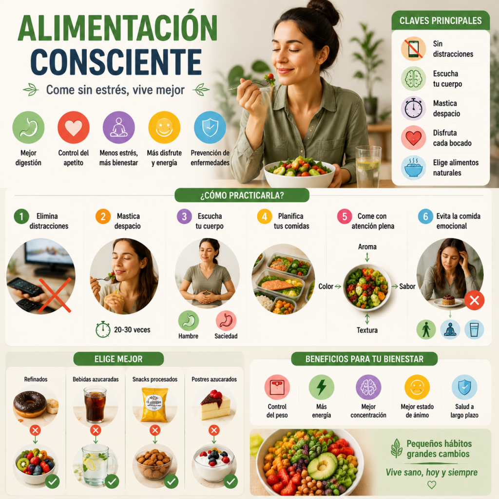Alimentación consciente: cómo comer sin estrés.