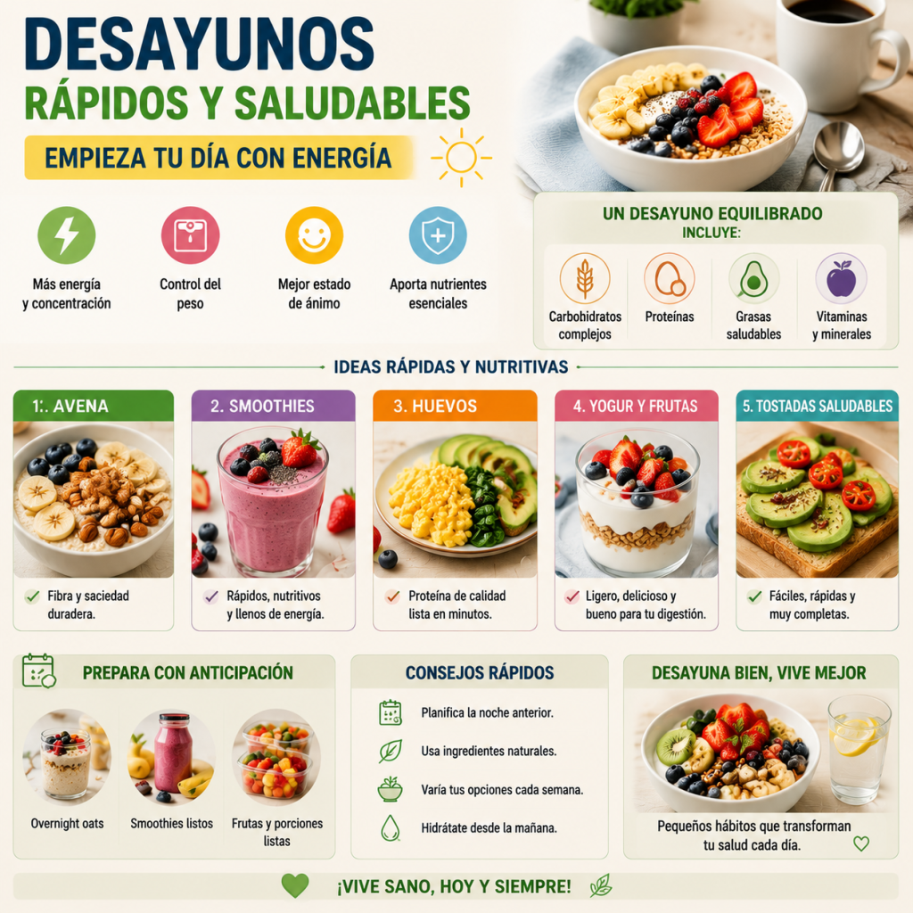 Ideas de desayunos rápidos y saludables.