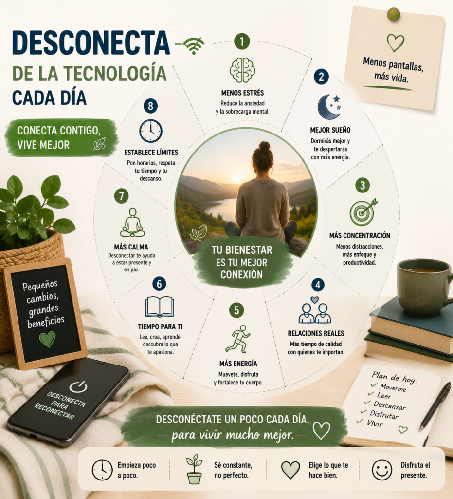 La importancia de desconectar de la tecnología cada día.