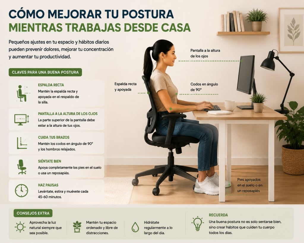 Cómo mejorar tu postura mientras trabajas desde casa